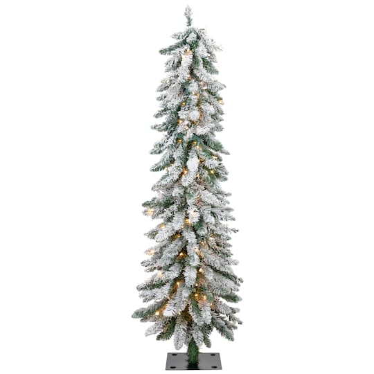 Northlight 5ft Prelit Pencil Flocked Alpine Artificial Clear Lights 5 Foot Flocked Pine Christmas Tree, One Size, Green